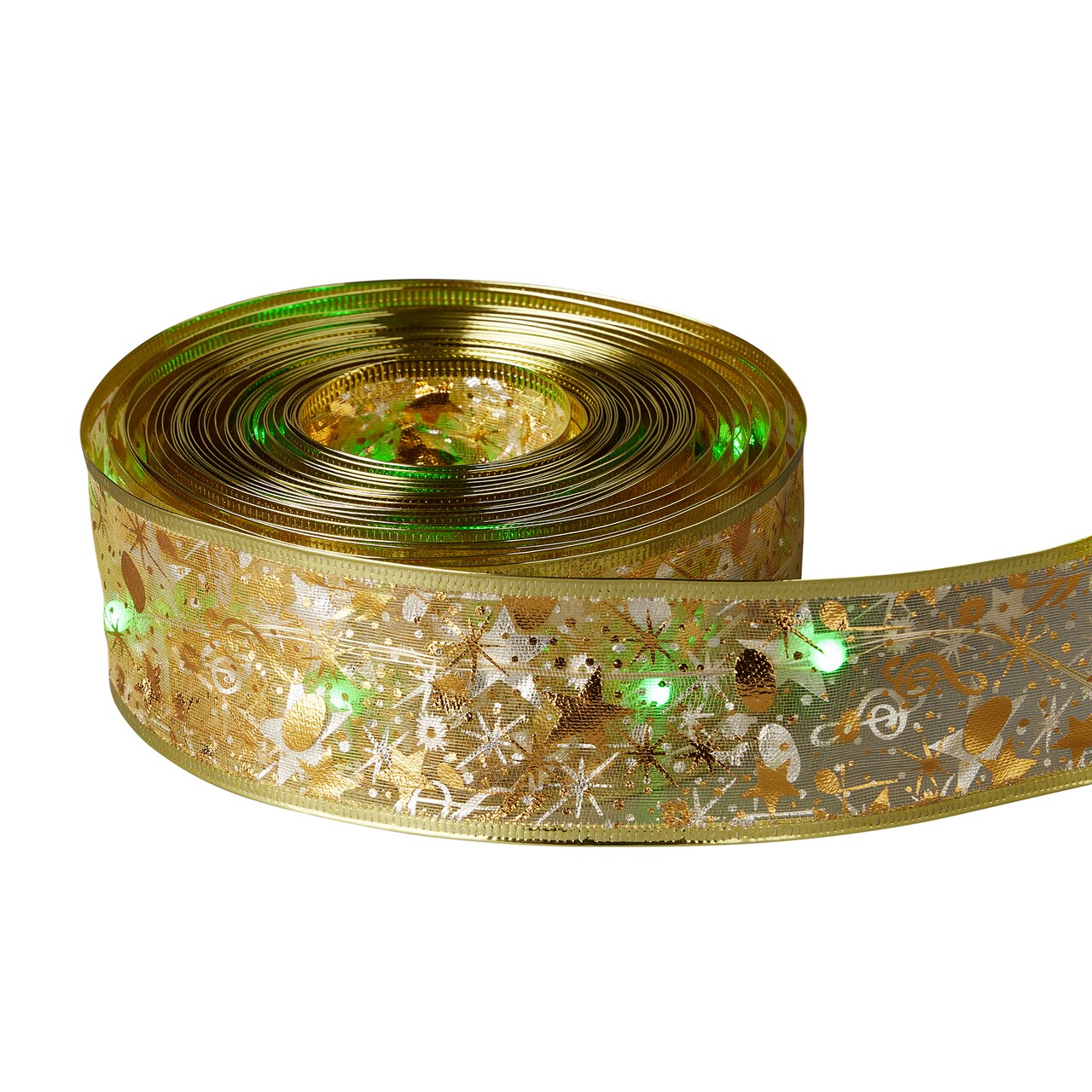 Vivvi App-Based Customizable, Pre-lit Gold 2" Wired Ribbon, 32 ft long